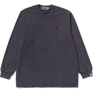 T-shirt à manches longues petit motif, coupe décontractée, teinture sur pièce — homme