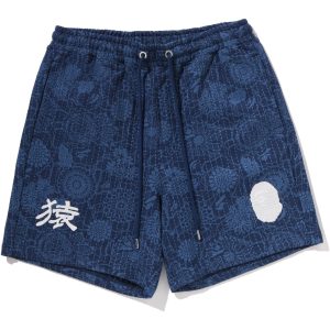 Short en molleton JAPANESE INDIGO ART CAMO, coupe décontractée — homme