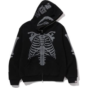 SKELETON SHARK HEAVY WASHED CROPPED FIT FULL ZIP HOODIE MENS