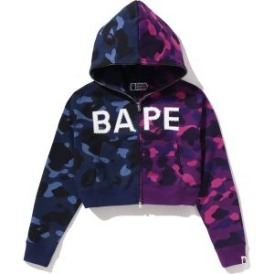 CRYSTAL LOGO COLOR CAMO HALF FULL ZIP HOODIE LADIES