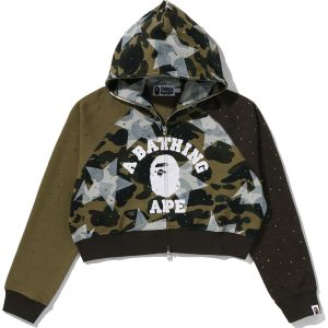 Sweat à capuche entièrement zippé surimpression STA 1ST CAMO COLLEGE, ornements en cristal — femme